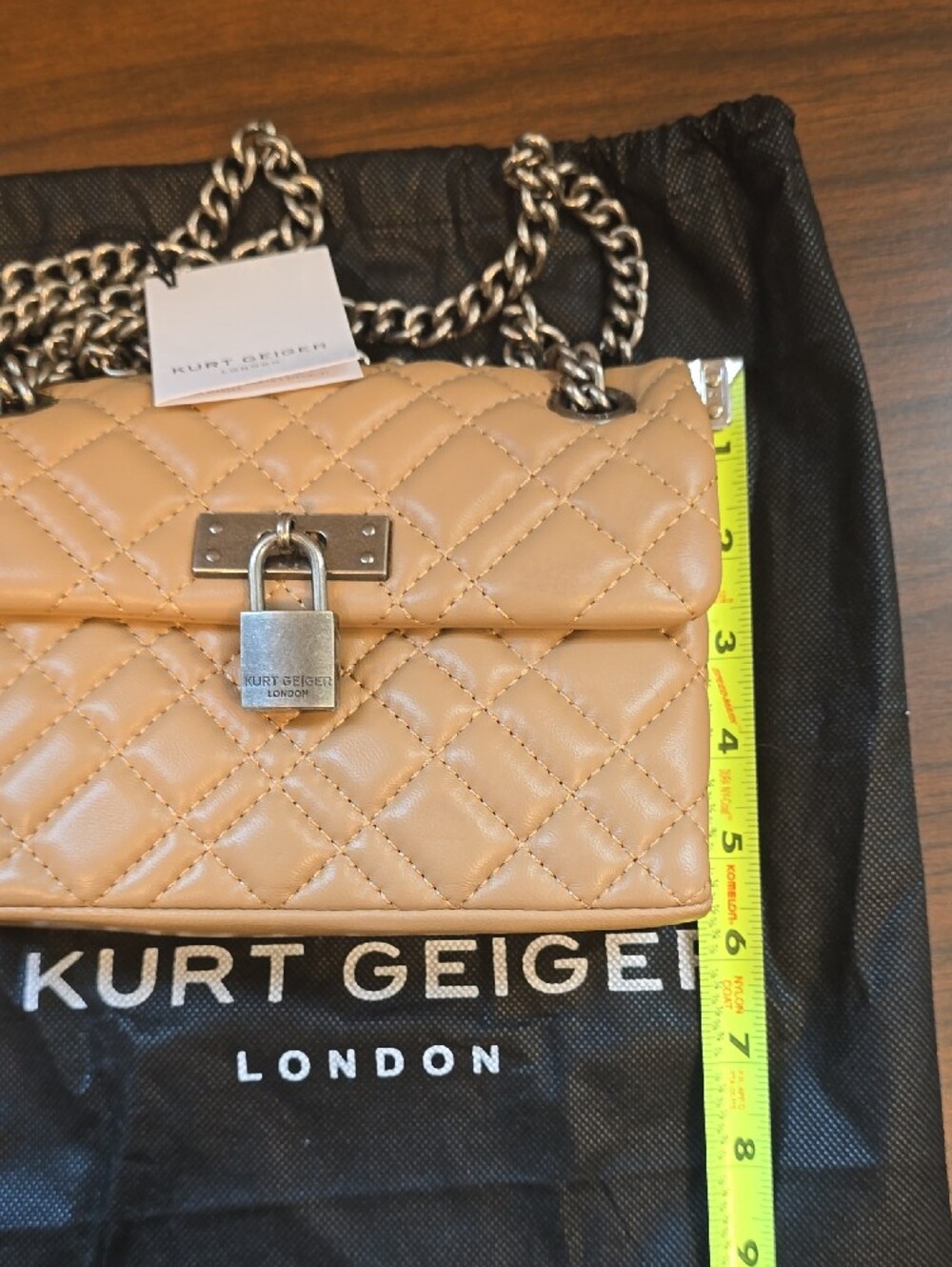Kurt Geiger Quilted Camel Crossbody Bag with Silver Chain - Picture 8 of 12